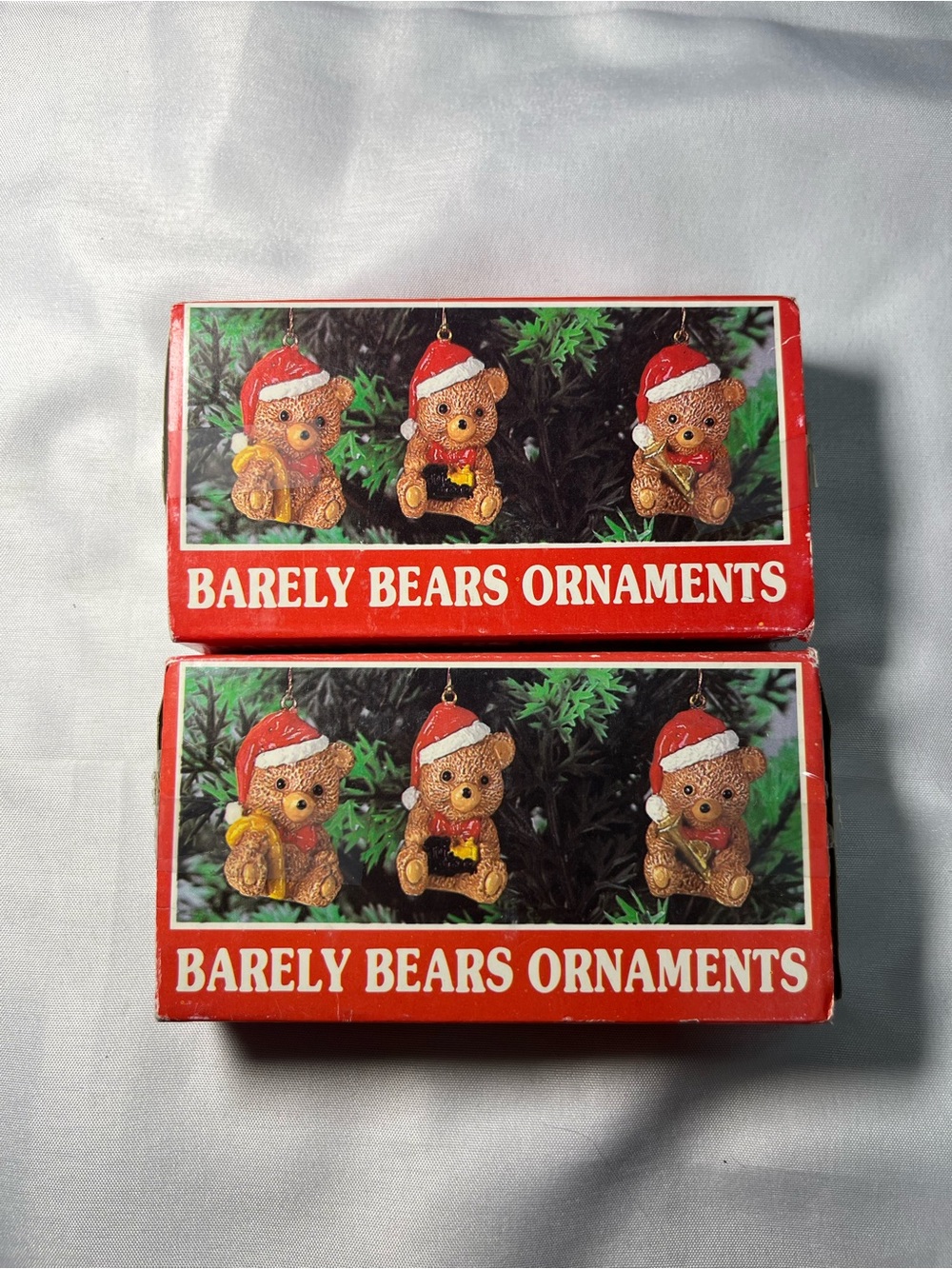 Vintage Barely Bears Santa Bear Christmas Ornaments Set of 6 Mini Hand Painted